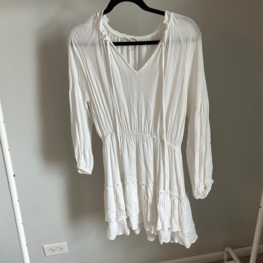 White ruffle long sleeve dress